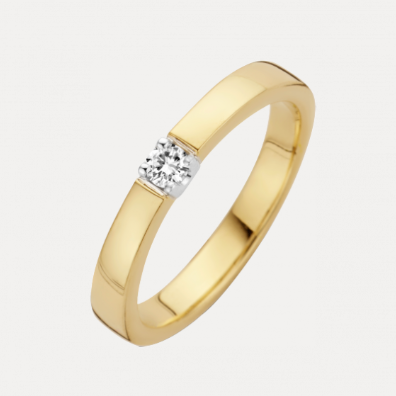 14 KARAAT BICOLOR GEEL- MET WITGOUDEN MEMOIRE RING MET 1 BRILJANT VAN 0.09 CARAAT PER STUK.
1 prachtige briljant in de MEMOIRE ring, draagbaar elegant en schitterend, door de lage zetting bijna onverwoestbaar, heel mooi alleen te dragen of in combinatie met aanschuifringen. Je kunt je memoire ring completeren door er een set van te maken met hanger, half-creool, creool en zelfs een armband.
